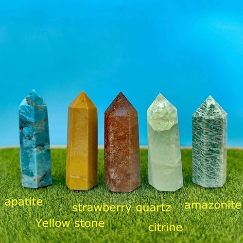 Natural Healing Quartz Crystal Tower 6 Faceted Single Point Chakra Crystal Obelisk Wand Energy Meditation Stone Home Decor Collection Gift (Tourmaline)