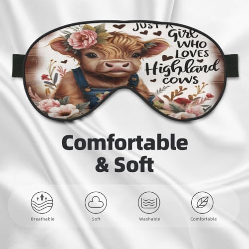 Just A Girl Who Loves Highland Cows Eye Mask for Women Men Elastic Sleeping Cover Adjustable Blackout Sleep Mask for Travel Nap