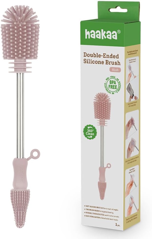 Haakaa Silicone Cleaning Brush Kit â Household Cleaning Brushes for Bottles and Crevices â Food-Grade Silicone: Dishwasher Safe (Brush-Blush)