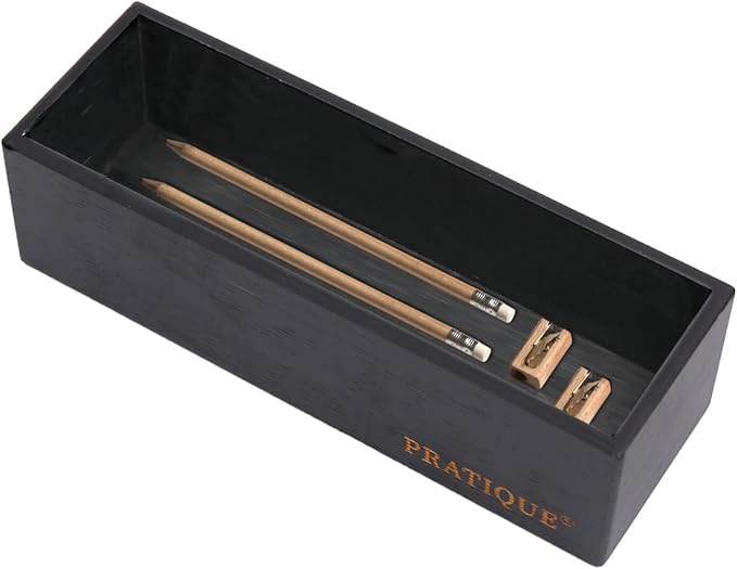 Bamboo Drawer Organizer - Kitchen Utensil Organizer Silverware Tray Cutlery Holderï¼Office Desk Supplies and Accessories,8.9 * 3 * 2.6inch,Black
