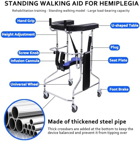 Adult Standing Walker for Seniors, Hemiplegia Lower Limb Rehabilitation Training Standing Frame Anti-Rollover Standing Walker for Disabled, Adjustable Height, with Stands 220lbs (Men's)