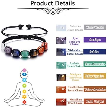 Jovivi 7 Chakra Reiki Healing Crystals Stretch Bracelet Natural Gemstone Energy Balancing Yoga Beads Bracelet for Women Braided Rope/Elastic String