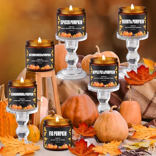 Fall Candle Set/6Pack Pumpkin Scented Candles for Home - Candle Gifts for Women Men, Soy Candles | Jar Candle Scents of Berry, Sugared Lemon, Spiced Apple Pie,AutumnāS Breeze,Cinnamon,FIG Pumpkin
