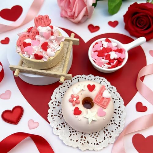 Pink White & Red Heart Sprinkles for Cake Decorating, Valentines Sprinkles for Baking, Edible Heart Shaped Confetti for Cookies, Cupcakes & Ice Cream