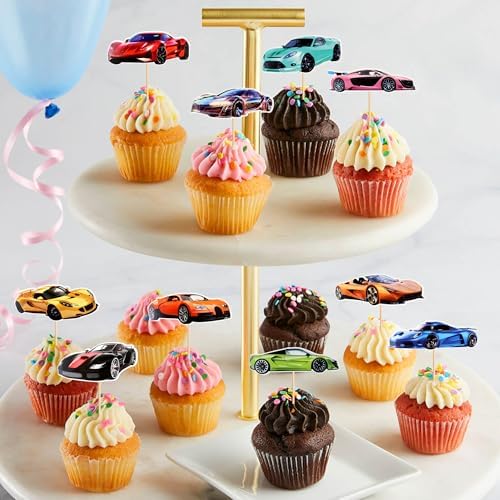 Racing Car Cupcake Toppers,24 PCS Racing Car Rider Theme Cupcake Decoration,Fighting Race Car Cupcake Picks Racing Car Cupcake Toppers for Baby Shower