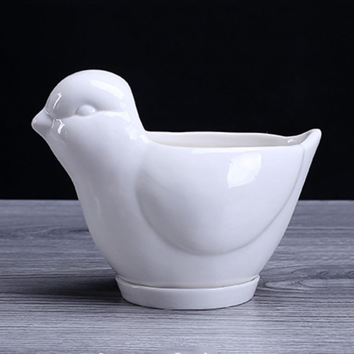 Beaupretty White Ceramic Bird Shaped Succulent Plant Pot with Tray Small Indoor Flower Container Desktop Decor for Home Office Gardening
