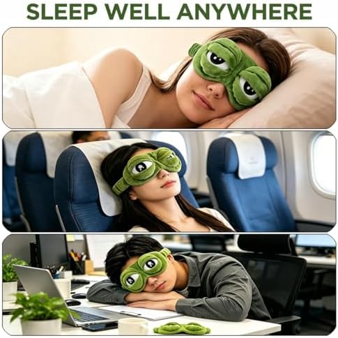 3D Frog Sleep Mask, Funny Cute Animal Eye Cover for Sleeping, Soft Adjustable Blindfold - Plush Blackout Eye Shade for Travel, Nap, Night.(1 Pcs