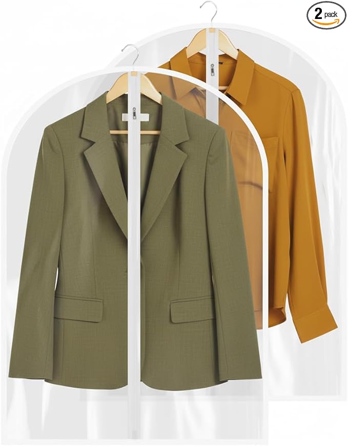 36â All Clear Garment Bags for Women Suit Bags - PEVA Waterproof Suit Cover with Zipper for,Hanging Clothes, Coats - Durable Dresser for Closet Storage, Dustproof & Moisture Resistant - 36â/2 Pack