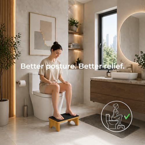 Bamboo Toilet Stool 7 Inch, Foldable Squat Stool with Soft Foot Cushion Cover ā Relieve Constipation & Improve Posture, No-Assembly, Non-Slip, Poop Stool for Adults & Kids