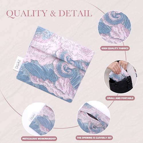 DGAZ Sanitary Napkin Storage Bag, Period Bag for Teen Aged Girls, Portable Period Bag for Panty Liners/Menstrual Cup/Small Tampons,Mini Makeup Bag for Purse(Sea and Waves)