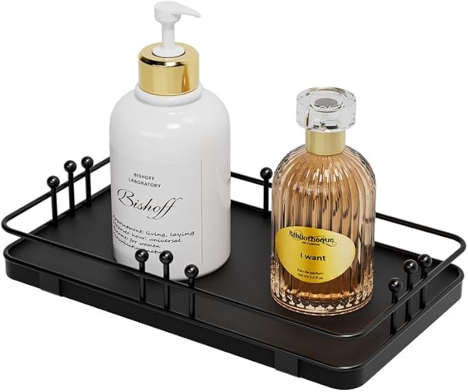 Bathroom Vanity Tray for Toiletries Makeup Perfume Candle Toilet Tank, Kitchen Tray for Soap Dispenser Spice Salt, Small Black Tray for Countertop Decor Coffee Nightstand 7.9âx4.4â