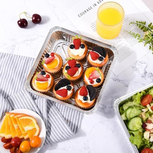 Aluminum Pans 8x8 inch-50 Pack Disposable Foil Pans, Square Aluminum Baking Cake Pans,Roasting Trays Disposable Food Containers Great for for Baking, Cooking, Heating, Storing, Prepping Food