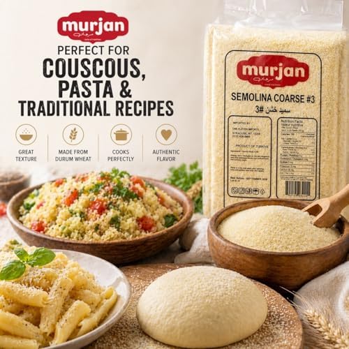 Murjan Coarse Semolina 2 lb (908 g) Premium Coarse Grind Durum Wheat Flour, Vacuum Sealed for Freshness, Perfect for Pasta, Couscous & Baking