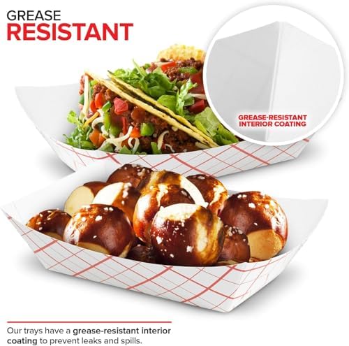 Stock Your Home Paper Food Boats (500 Pack) – 1 lb Disposable Red & White Checkered Serving Trays for Concession Items, Nachos & Condiments