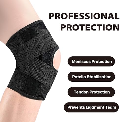 Knee Brace with Side Stabilizers for Knee Pain, Adjustable Knee Support for Meniscus Tear ACL MCL Arthritis Injury Recovery, Breathable Knee Wrap for Men & Women, Workout, Sports (Black, XX-Large)