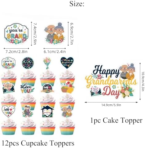 Happy Grandparents Day Cake & Cupcake Toppers Set ā 1PC Love Grandma & Grandpa Cake Topper + 12PCS Cupcake Picks ā Retirement, Birthday, Anniversary Elderly Party Decorations