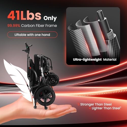 500lbs Capacity Carbon Fiber Electric Wheelchairs for Adults, 41lb Lightweight Foldable Motorized Wheelchair with 20 Inch Seat, 25 Miles Long Range, All Terrain, 500W Dual Motor, Portable Size