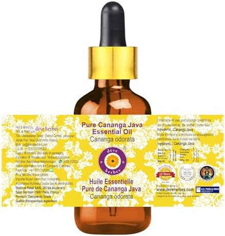 Deve Herbes Pure Cananga Java Essential Oil (Cananga odorata) with Glass Dropper Steam Distilled 50ml (1.69 oz)