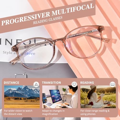 Progressive Multifocal Reading Glasses for Women Men, TR90 Fashion Blue Light Computer Readers