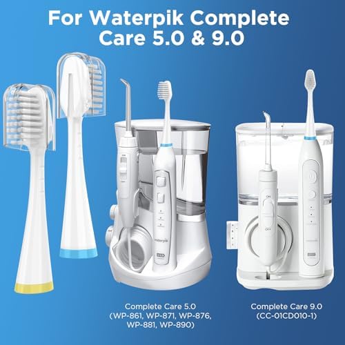Sensitive Gum Care Replacement Brush Heads for Waterpik Complete Care 5.0/9.0 (CC-01/WP-861), STRB-3WW, Ultra Soft Bristles with Cover, Sonic Electric Tooth Brush Refill Heads (4-Pack, White)