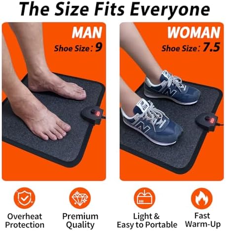 Heated Floor Mat Under Desk for Foot Warmer - Wider 110V Adjustable Temperature Electric Space Heaters Heating Pad - Carbon Crystal & Energy Saving Feet Warmers for Office,Home (Wood Grain)