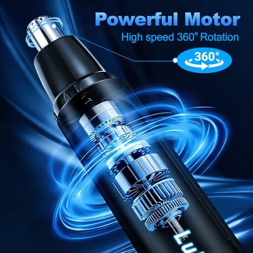 Rechargeable Ear and Nose Hair Trimmer, 4-in-1 Professional Painless Eyebrow & Facial Hair Trimmer for Men Women, Powerful Motor and Dual-Edge Blades for Smoother Cutting, Black (Black)