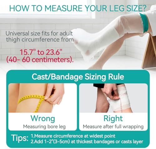 Leg Cast Cover for Showering, Waterproof Silicone Shower Protector for Full Leg Adult, Watertight Shower Boots for Foot After Surgery, Knee, Ankle, Boot