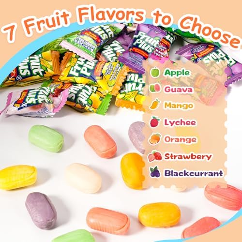 Fruit Plus Chewy Candy, Malaysian Individually Wrapped Bulk Candy, Fruit Snacks for Halloween Christmas Party, Non-Melting, 4.2 Oz Bag (Approx. 39 Count) (Strawberry)
