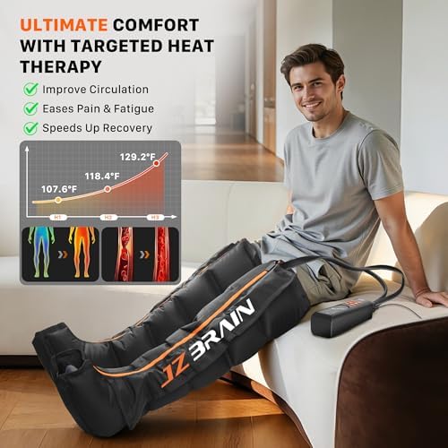 JZBRAIN Air Compression Leg Recovery Boots : Sequential Full Leg Compression Massager System for Muscle Relaxation & Relief - 11 Intensity 6 Modes 3 Heat for Athletes & Gym (Medium)