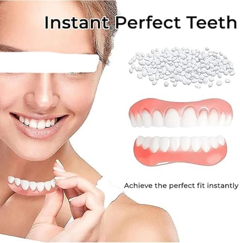 DIY Temporary Denture Kit with Upper & Lower Teeth, Custom Moldable Silicone Denture Liner for Missing Teeth, Cosmetic Fake Teeth Set for Smile Enhancement, Men & Women