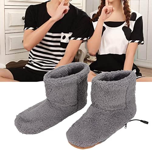 1 Pair Heated Slippers Boot, Soft Plush Heated Foot Warmer Shoes Heated Socks Winter Feet Warmers Electric Heating Boots Foot Heater Warmer Slipper for Cold Winter(Grey)