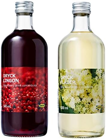 Ikea Lingonberry and Elderflower Syrup Bundle - Includes Sweet Swedish Dryck Lingonberry Fruit Juice Drink Concentrate (500 ml) and Dryck Flader Elderflower Concentrate (500 ml)