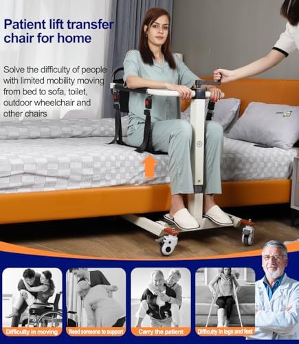Patient Lift Transfer Chair for Home Portable Wheelchair Lift for Car & Toilets, Bedside Commode Toilets Seat, Transfer Aid for Elderly Height Adjustable (Upgrade with Bedpan)