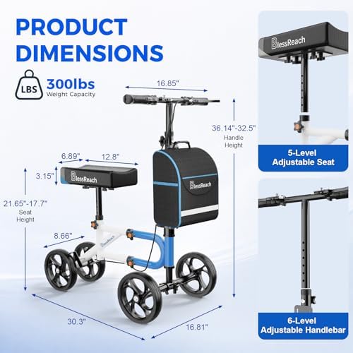 Knee Scooter,Knee Scooter for Adults for Foot Surgery,Knee Walker for Foot Injuries Compact Crutch Alternative with Dual Braking System (Blue)