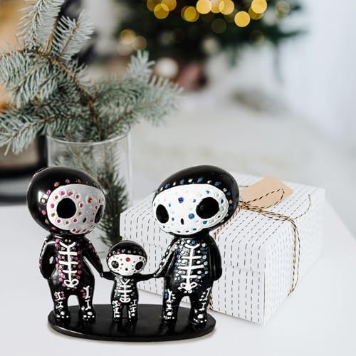 YOWOY Sugar Skull Couple Statue, Sugar Skull Decor, Day of The Dead Decorations,Resin Skulls Sculptures Home Decor,Dia De Los Muertos Decor,Halloween Adorable Skulls Figurines Gifts for Women (F)