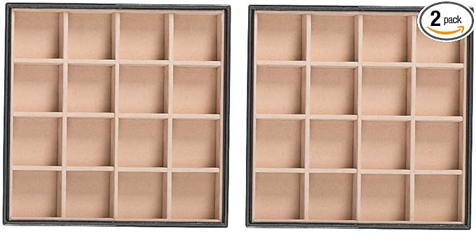 Glenor Co Earring Organizer Tray - Set of 2 - Stackable 32 Slots Jewelry Storage Trays - Display on Dresser or Drawer - Compatible with Other Trays - Black