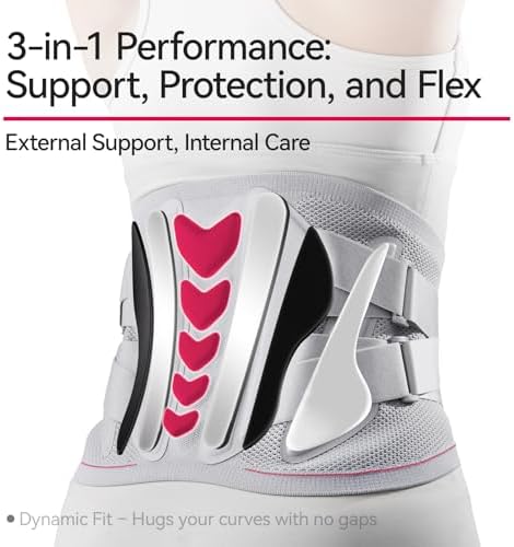 Back Brace Support Belt-Adjustable Lumbar Support Belt for Sciatica & Herniated Disc - 4D Knit Fabric with 6 Reinforced Support Rods with Removable Lumbar Pad for Men & Women (L (Large)