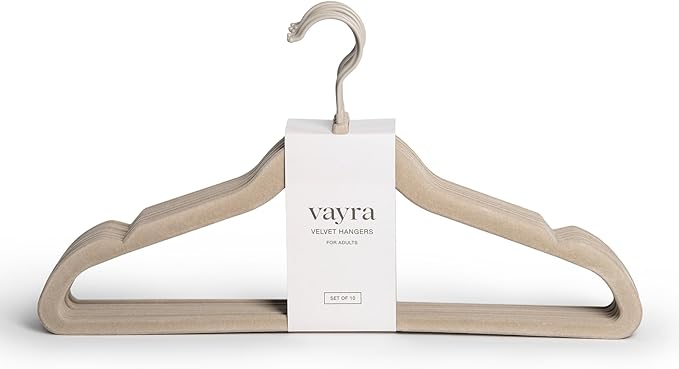 Vayra Home Velvet Hangers â Non-Slip Clothes Hangers for Closet Organization â Neutral Beige, Strong Hold, Matte Hook â Adult (Set of 10)