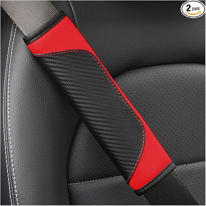 2PCS Car Seat Belt Cover, Carbon Fiber Seatbelt Shoulder Protection, Soft Car Seat Belt Strap Cushion Protect Your Neck and Shoulder, Car Accessories Seat Belt Pad for Car Truck (Red)