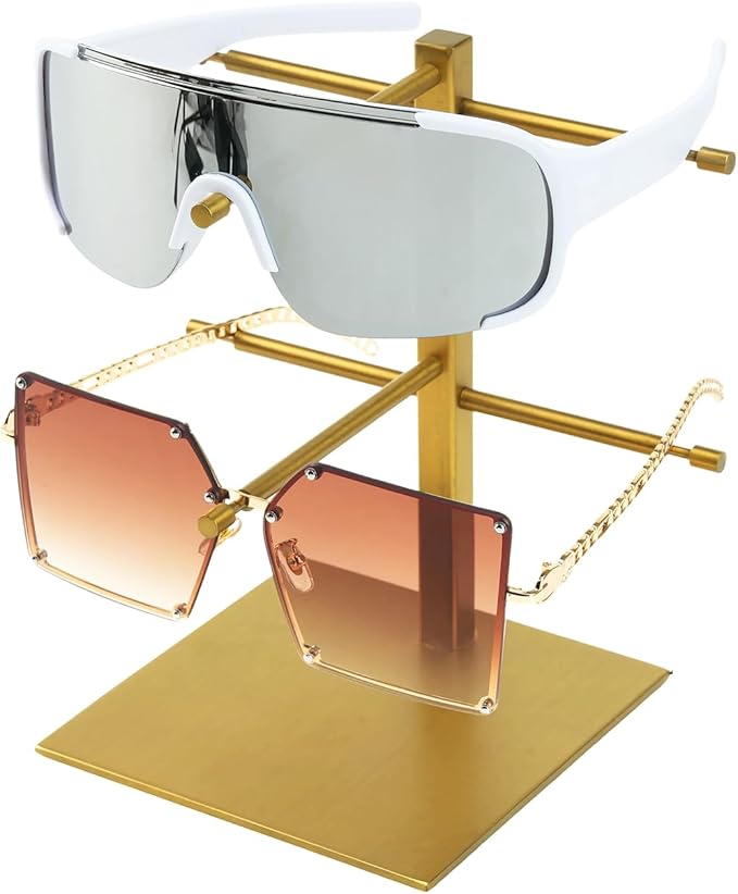 2-Tier Sunglass Display Stand,Sunglasses Organizer, Titanium Brushed Eyeglass Holder Stand, Gold Sunglasses Rack for Homes, Offices, Boutique Shopsï¼PATENT PENDING