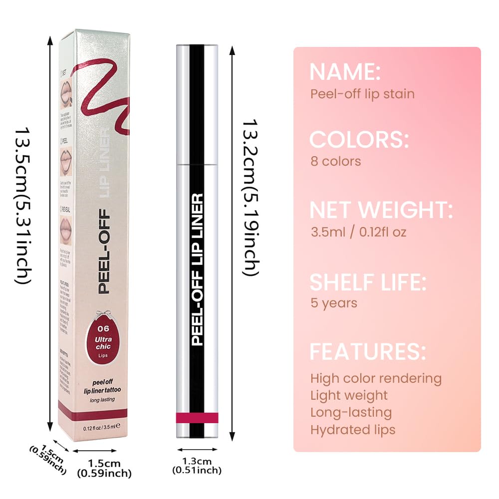 Matte Lip Gloss Stain-Peel Off Lip Liner Tattoo, Pinkish Red Lip Tint,Long Lasting Peel Off Lip Stain, Waterproof Transfer-proof Lip Mask Lip Liner Peel Off Lip Gloss,Stayn Lip Makeup. #06