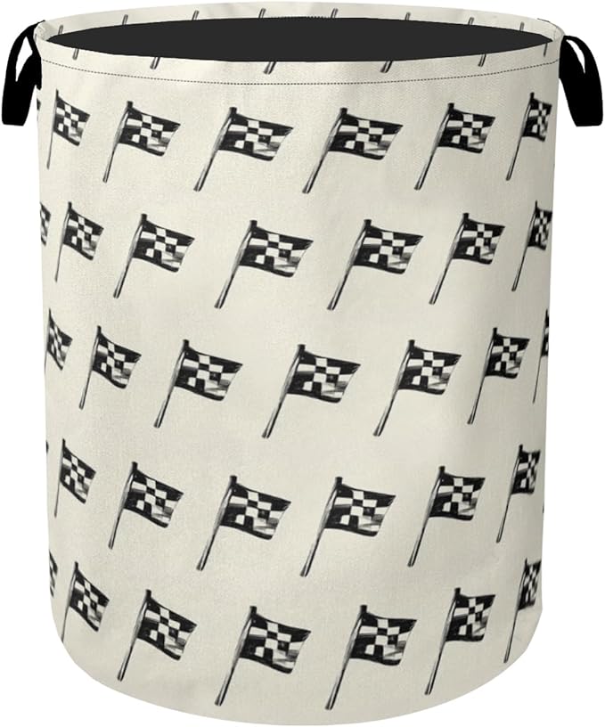 Racing Flag Foldable Canvas Laundry Basket with Handles - Toy Organizer, Heavy Duty for Homeï¼Bedroom, Dorm, Bathroom