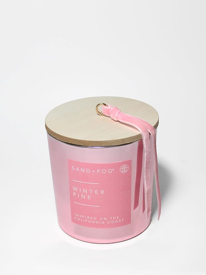 Sand + Fog Scented Candle - Winter Pine â Additional Scents and Sizes â 100% Cotton Lead-Free Wick - Luxury Air Freshening Jar Candles - Perfect Home Décor with Pink Ribbon Lid â 21 oz