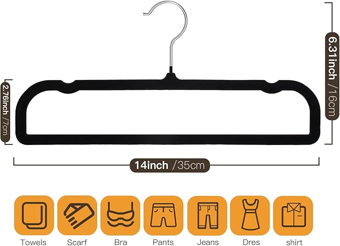 Velvet Pant Hangers 20 Pack Pant Hangers,Heavy Duty Velvet Hangers for Pants,Jeans,Scarf,Towels,Tank Top,Coat.Closet Organizers and Storage(Black)