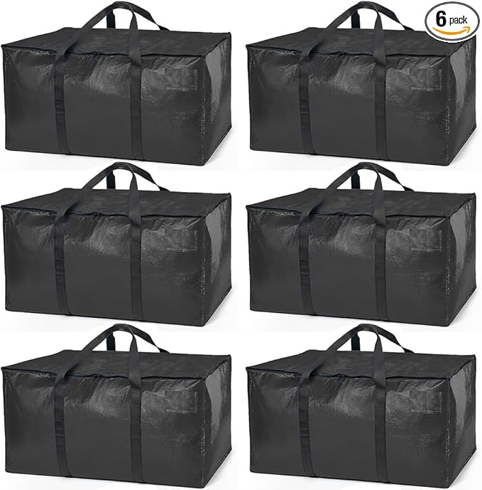 ClearSpace Heavy Duty Moving Bags or Storage Bags â Black Storage Bins with Lids, Large Moving Boxes with Backpack Straps & Zippers,â Packing Box & Moving Supplies for College Dorm, 6 Pack