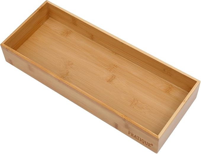 Bamboo Drawer Organizer - Kitchen Utensil Organizer Silverware Tray Cutlery Holderï¼Office Desk Supplies and Accessories (15X5.9X2.6 inch)