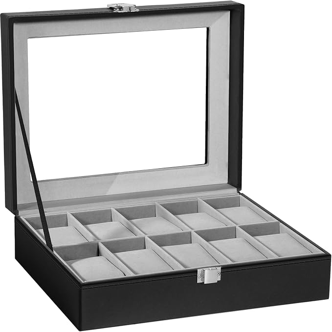 Uten Watch Box with 10 Slots, Watch Box for men, Watch Display Case, Watch Storage Box with Removable Cushion, Metal Clasp, PU Leather