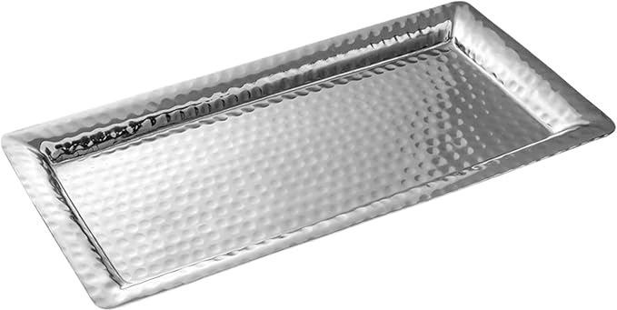 Monarch Abode Decorative Tray â 12-Inch Hand Hammered Nickel Finish Metal Bathroom Tray Countertop, Vanity Trays Organizer, Perfume Plate for Dresser, Kitchen Countertop Small Fruit Platter
