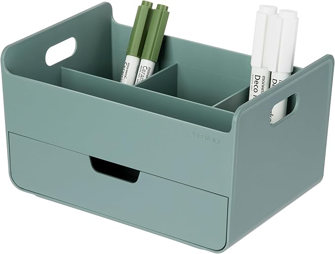BLUE GINKGO Portable Desk Organizer â Compact 3 Compartment, Half-drawer Storage â Pen Holder, Stationery Desktop Organizer for Office, Makeup, Crafts (Made in Korea, Green)