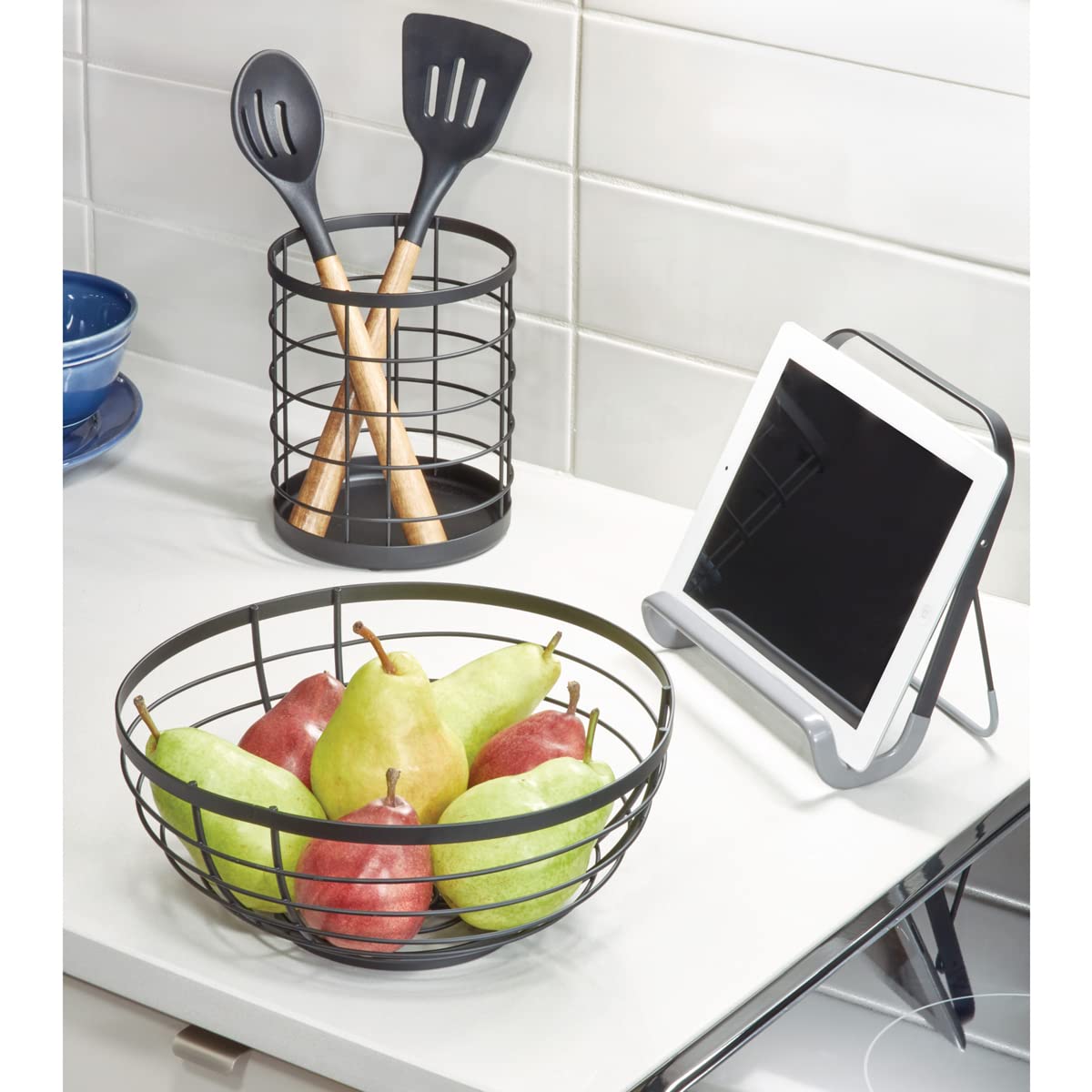 iDesign Kitchen Crock for Utensils - Steel Kitchen Crock Utensil Holder for Countertop - Matte Black